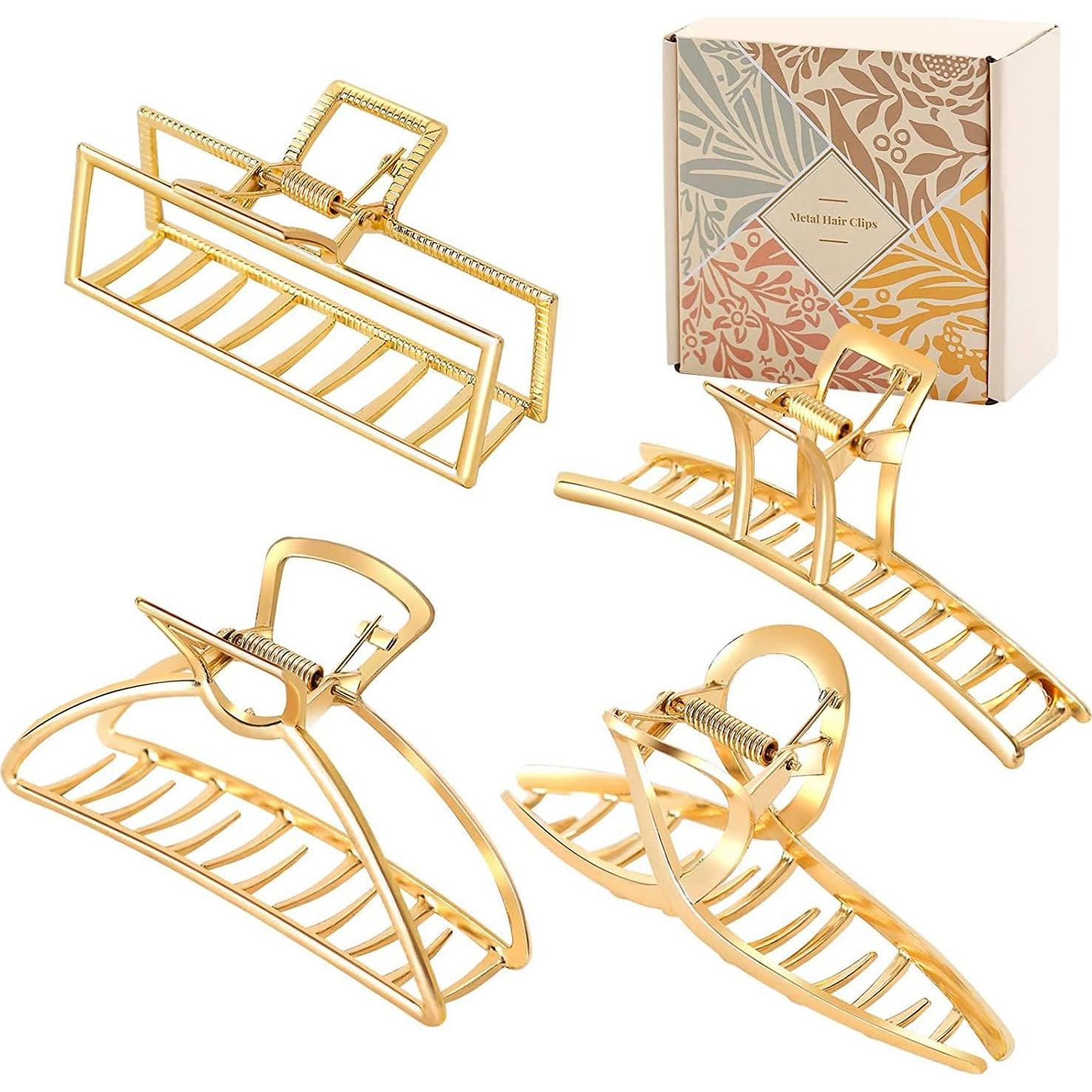 Paquete de 4 Clips de Pelo Dorados SYGY para Cabello Grueso