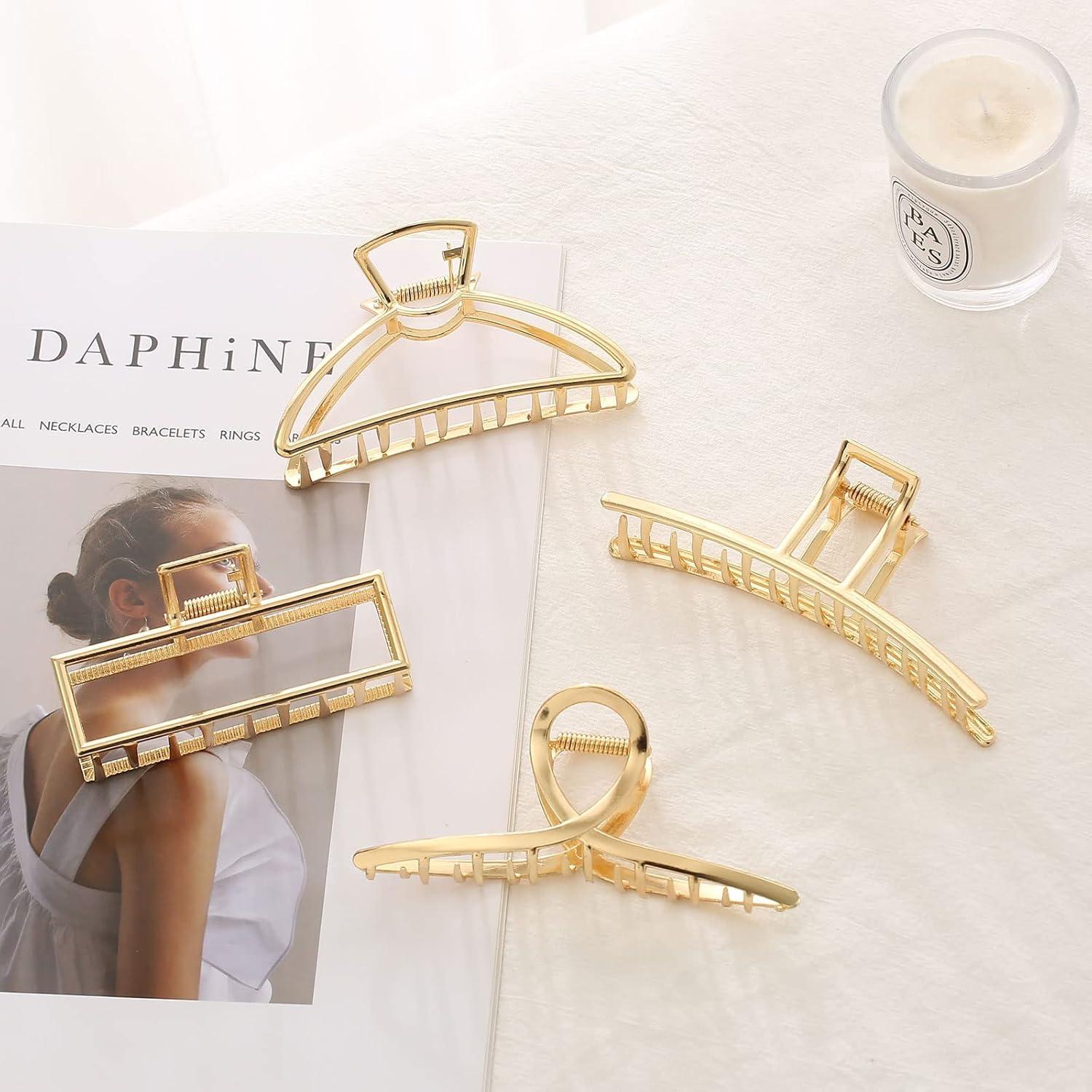 Paquete de 4 Clips de Pelo Dorados SYGY para Cabello Grueso