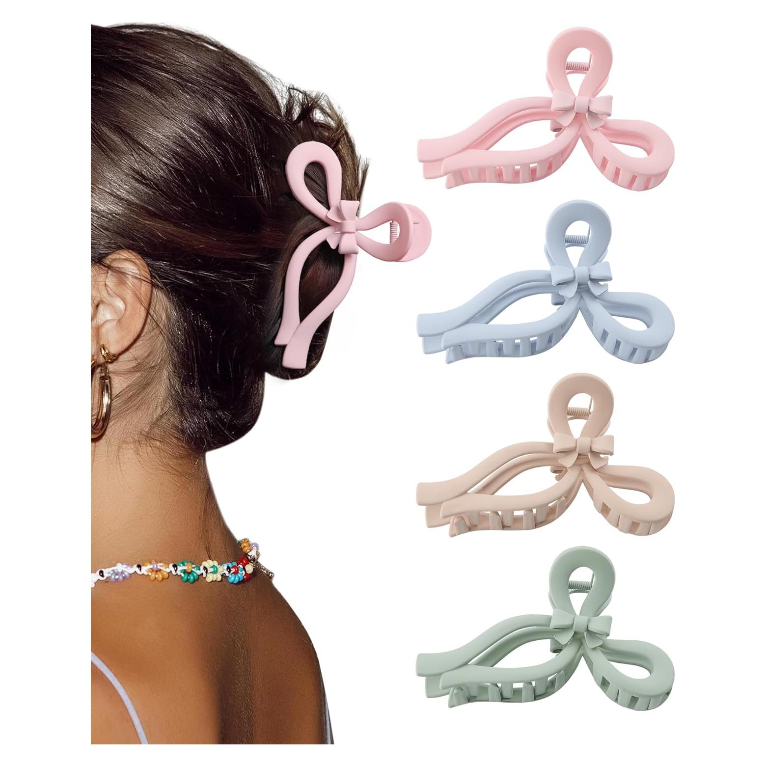 4 Clips de Pelo con Lazo AWAYTR para Mujeres - 13 cm