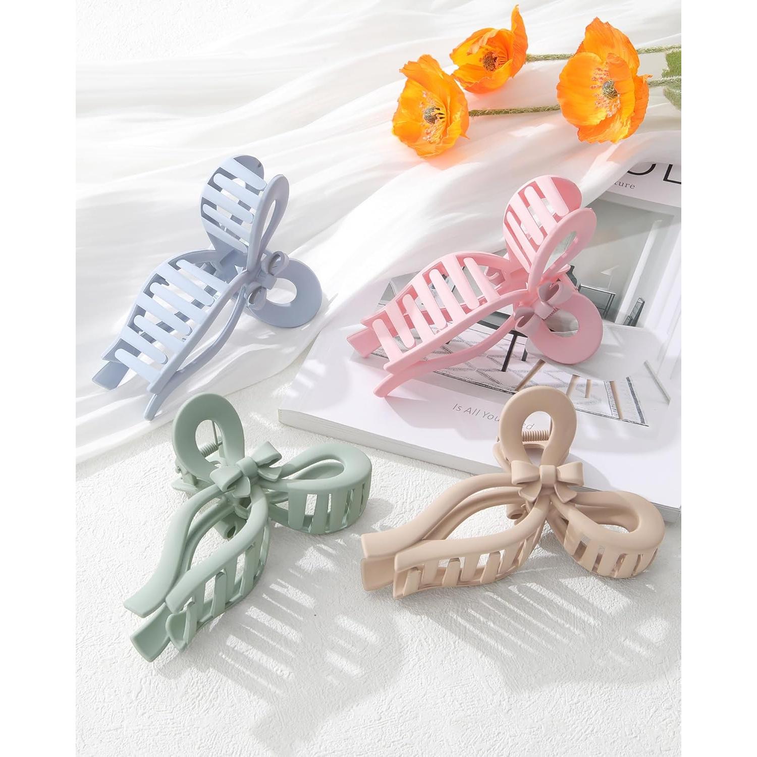 4 Clips de Pelo con Lazo AWAYTR para Mujeres - 13 cm