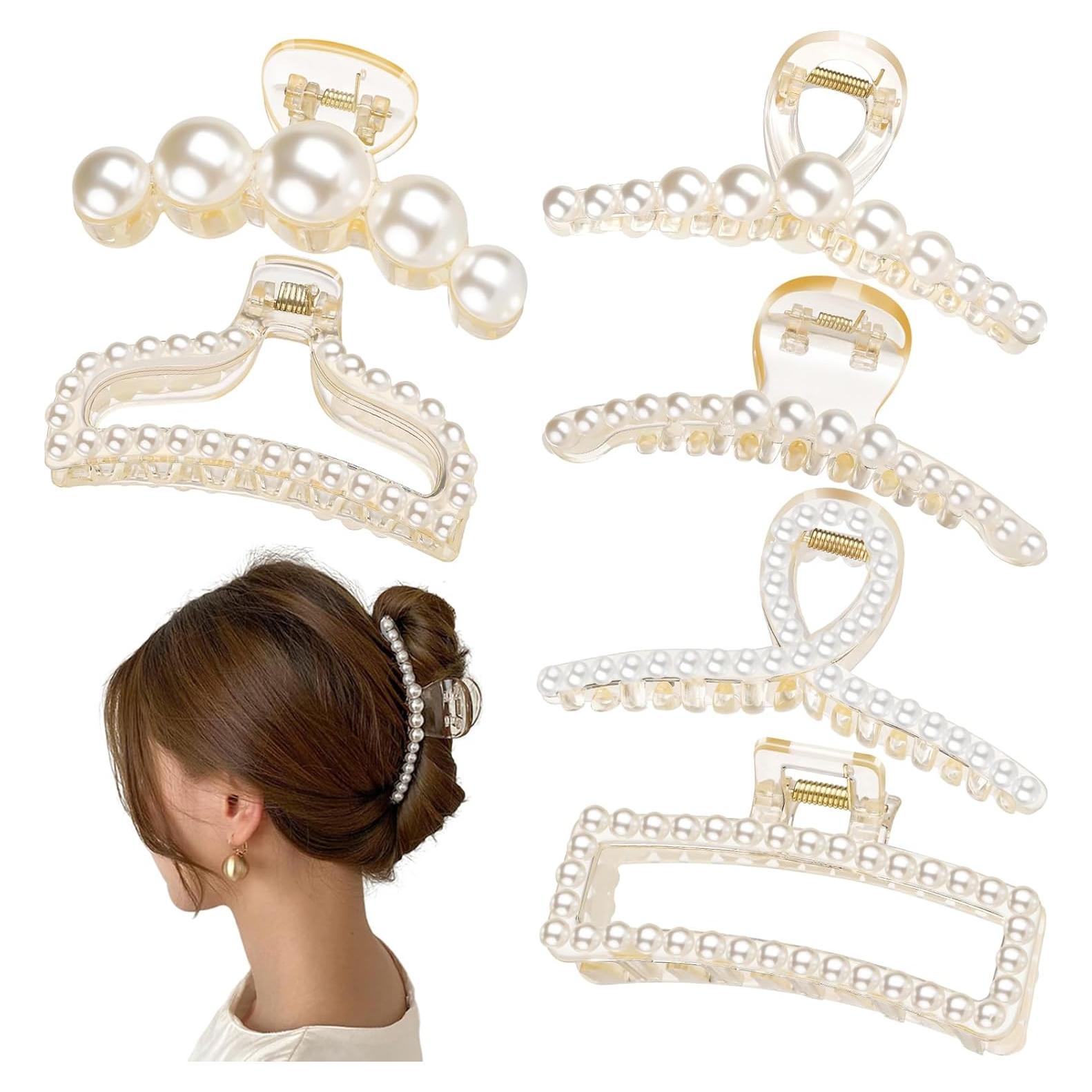 Pinzas para el cabello Leezmark Pearl - 6 Piezas Grandes