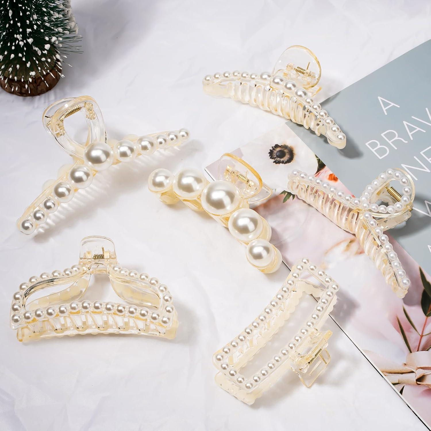 Pinzas para el cabello Leezmark Pearl - 6 Piezas Grandes