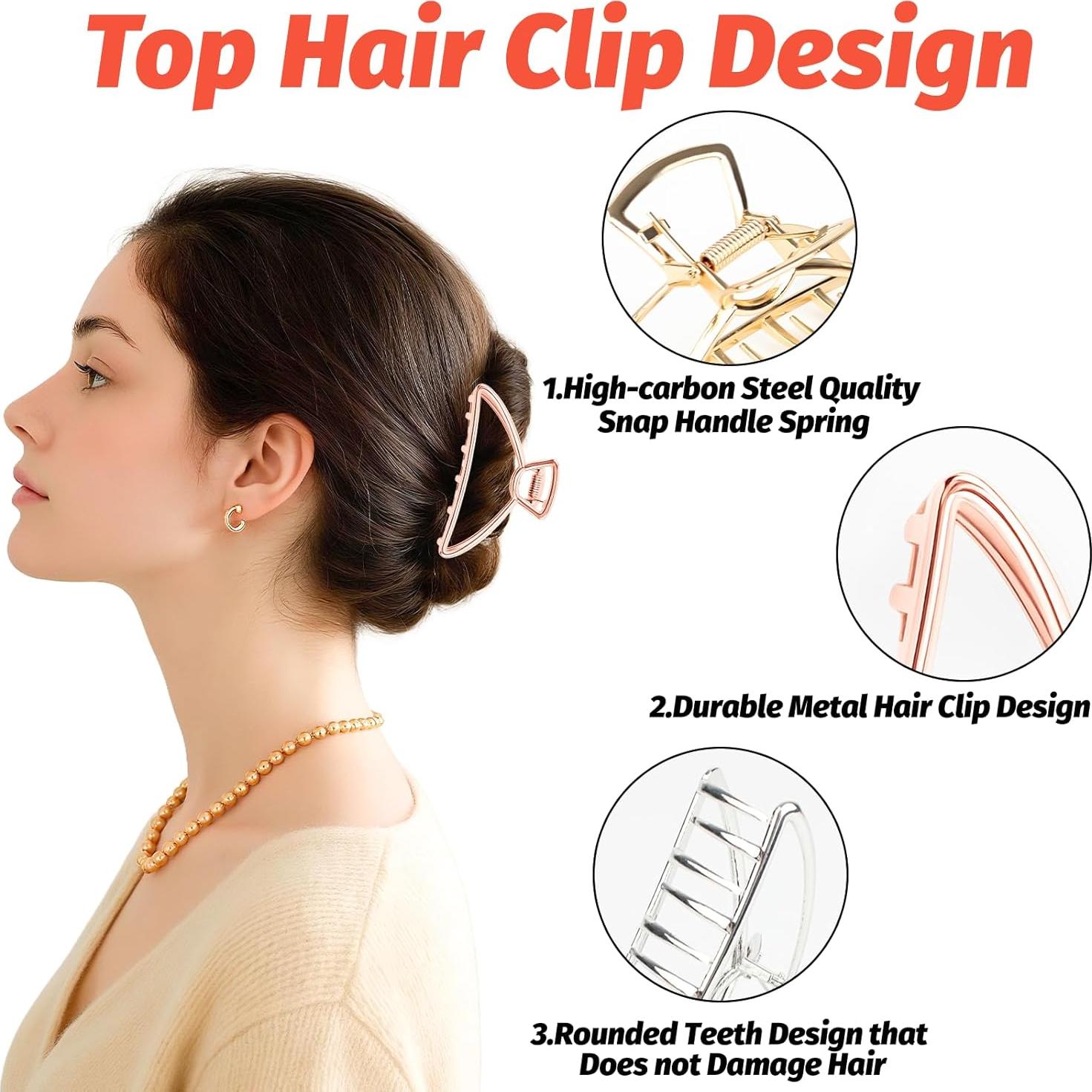 Clips de Garra de Metal VinBee para Cabello Grueso - 3 Piezas