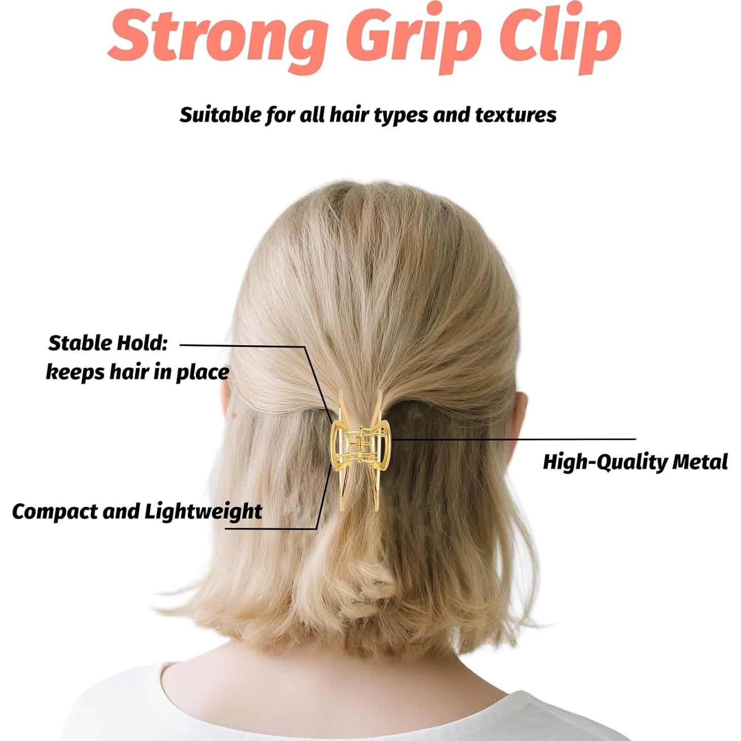 Clips de Garra de Metal VinBee para Cabello Grueso - 3 Piezas