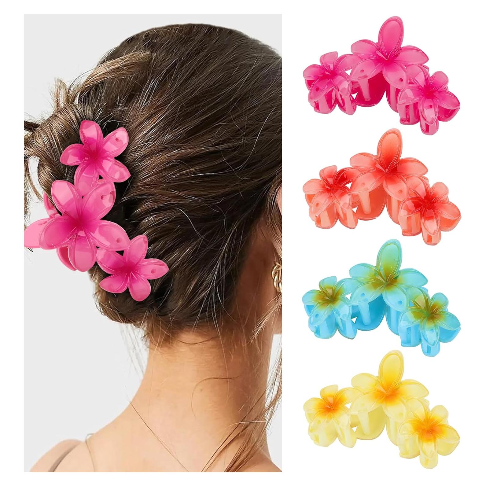 Garras para el cabello con flores Amariver - 4 Clips Hawaianos
