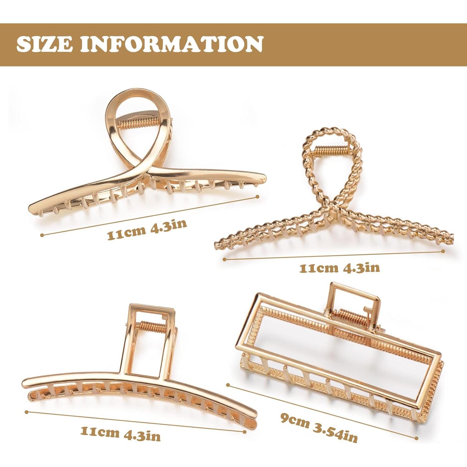 Paquete de 4 Clips de Pelo Metálicos Dorados 10.9 cm - Parcce