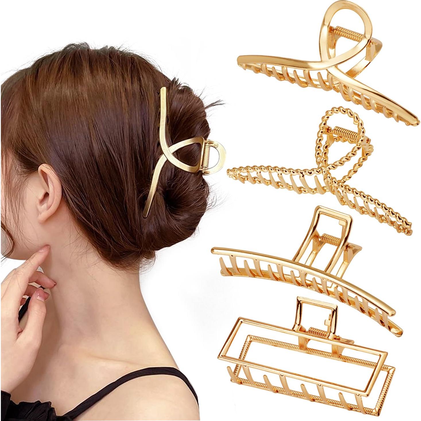 Paquete de 4 Clips de Pelo Metálicos Dorados 10.9 cm - Parcce
