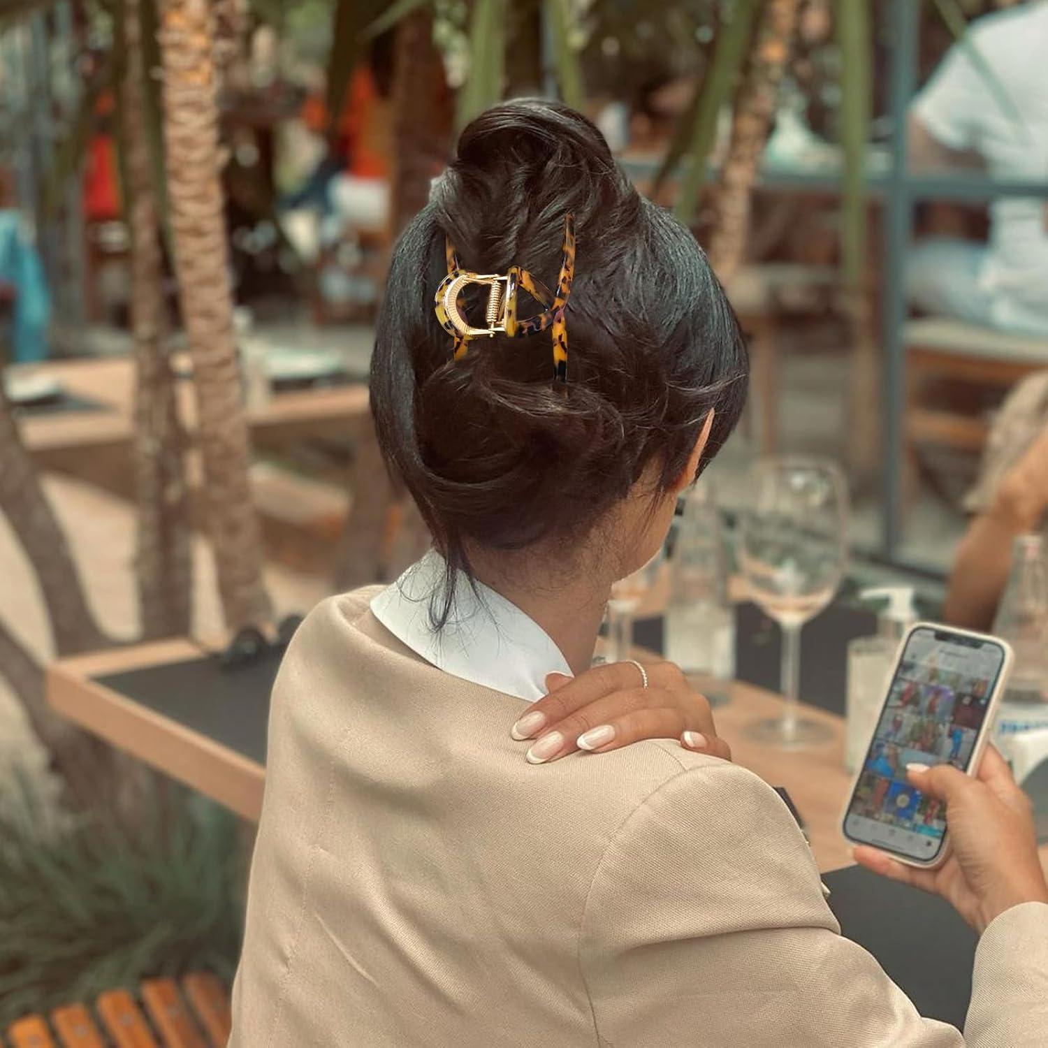 Pinzas de Pelo Metálicas Grandes MEDOCA - Doradas con Estampado de Leopardo