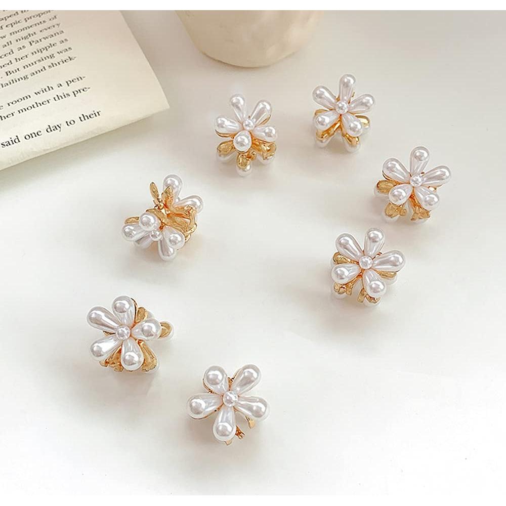 10 Mini Clips de Garra de Perlas LINXI - Diseño Floral Dulce