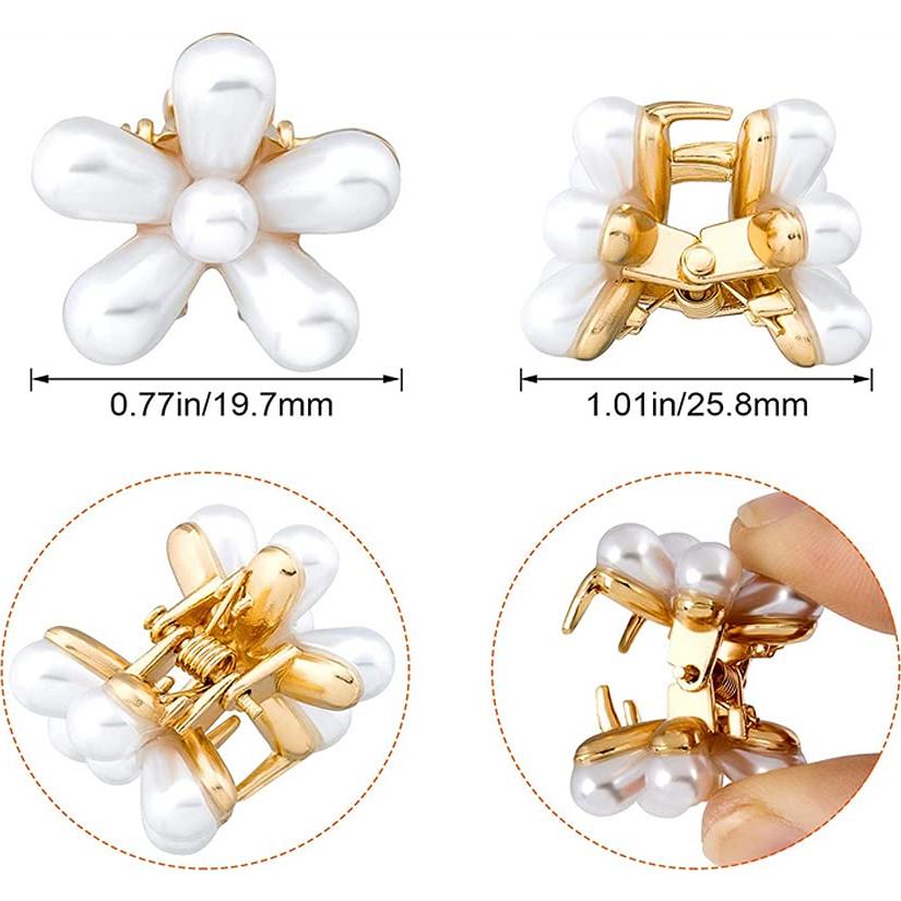 10 Mini Clips de Garra de Perlas LINXI - Diseño Floral Dulce