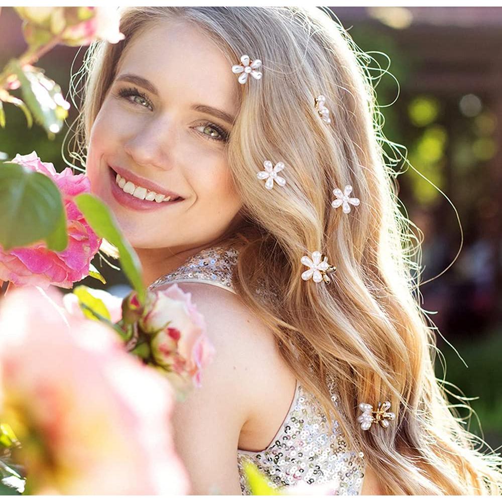 10 Mini Clips de Garra de Perlas LINXI - Diseño Floral Dulce