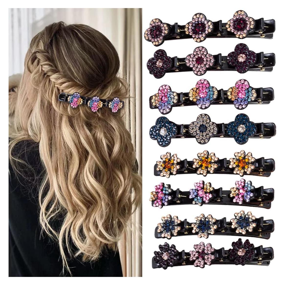 Pinzas de Pelo Trenzadas FDBJulyy - 8 Pcs, Cristal Brillante