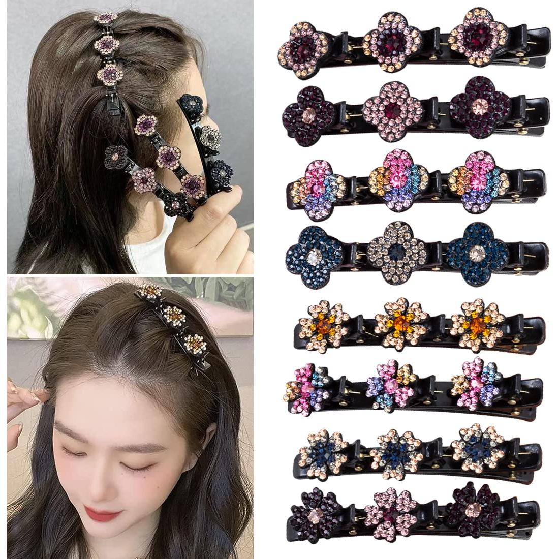 Pinzas de Pelo Trenzadas FDBJulyy - 8 Pcs, Cristal Brillante