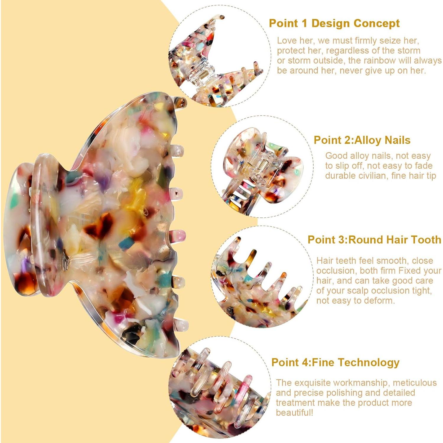 Clips de Garra Medianos WILLBOND 6 Piezas 6.5 cm Estilo Francés