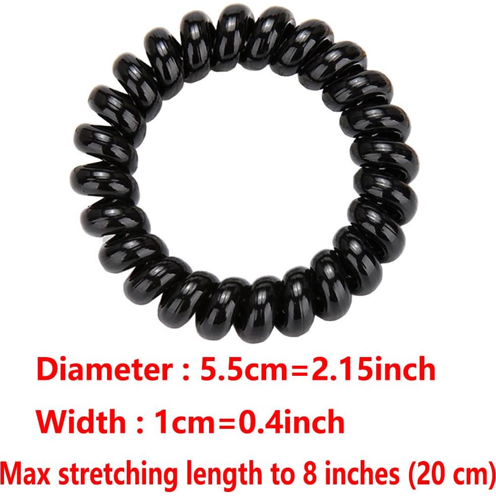 20 Coletas de Cabello Espiral Elásticas Leenchiry Negro 5.5 cm