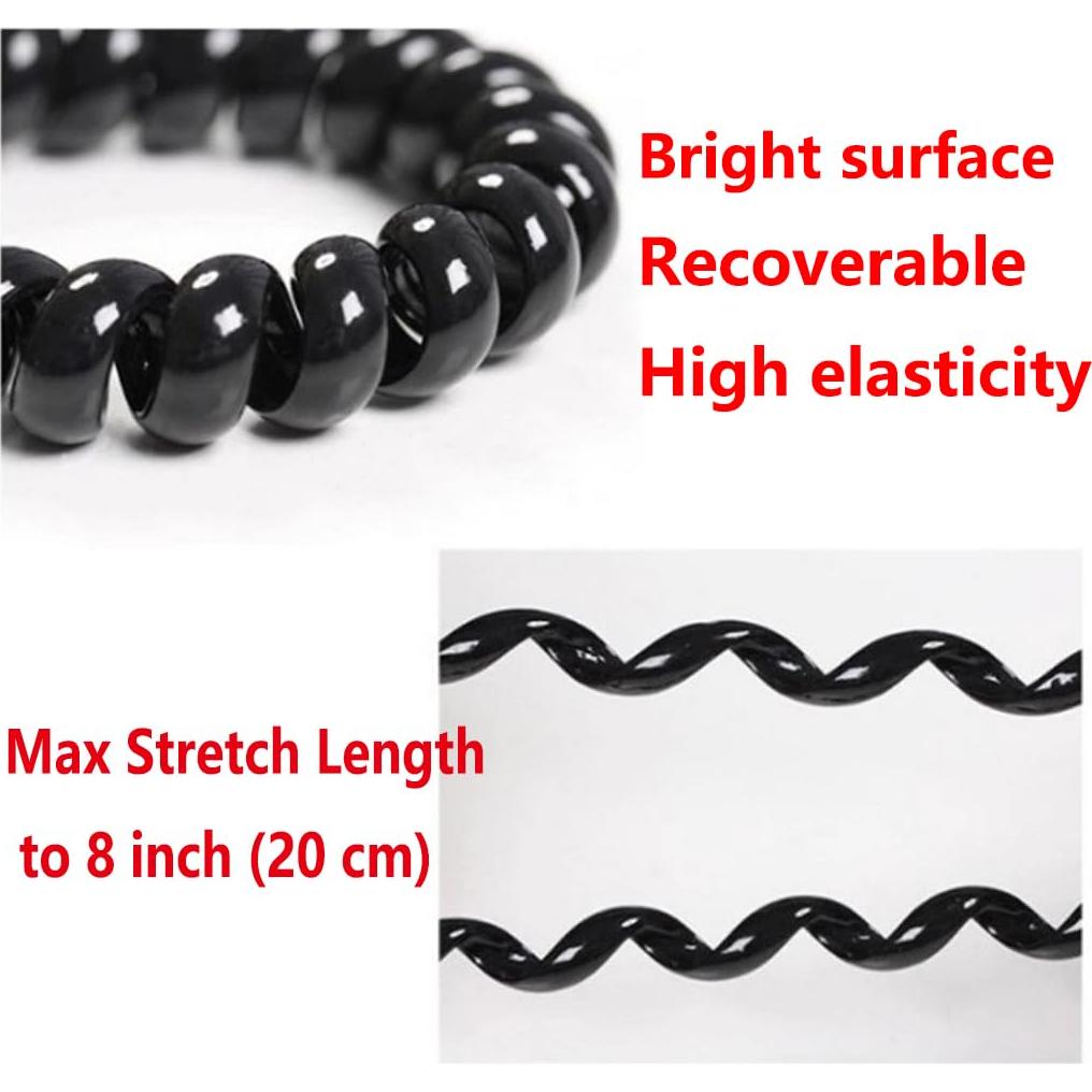 20 Coletas de Cabello Espiral Elásticas Leenchiry Negro 5.5 cm