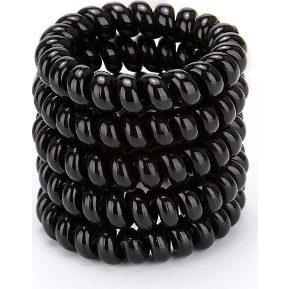 20 Coletas de Cabello Espiral Elásticas Leenchiry Negro 5.5 cm