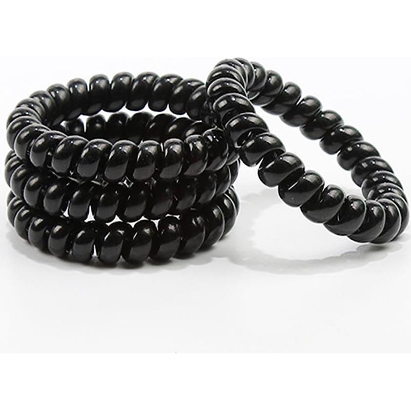 20 Coletas de Cabello Espiral Elásticas Leenchiry Negro 5.5 cm