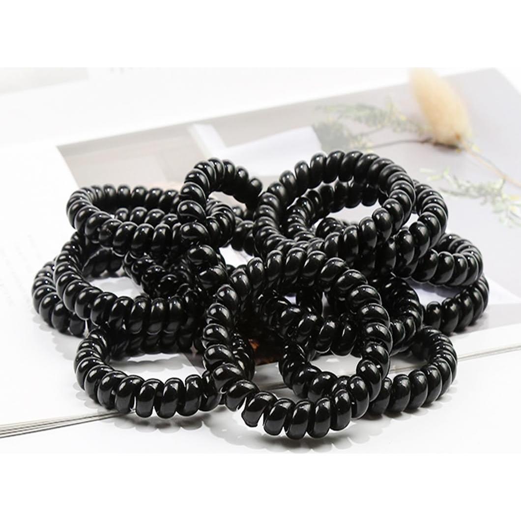 20 Coletas de Cabello Espiral Elásticas Leenchiry Negro 5.5 cm