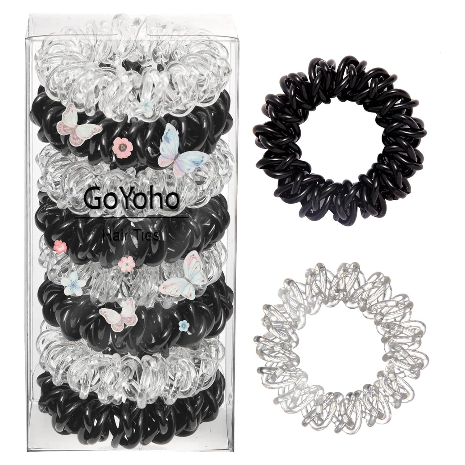 Lazos de Cabello Espirales GoYoho - 8 Unidades Negro y Blanco