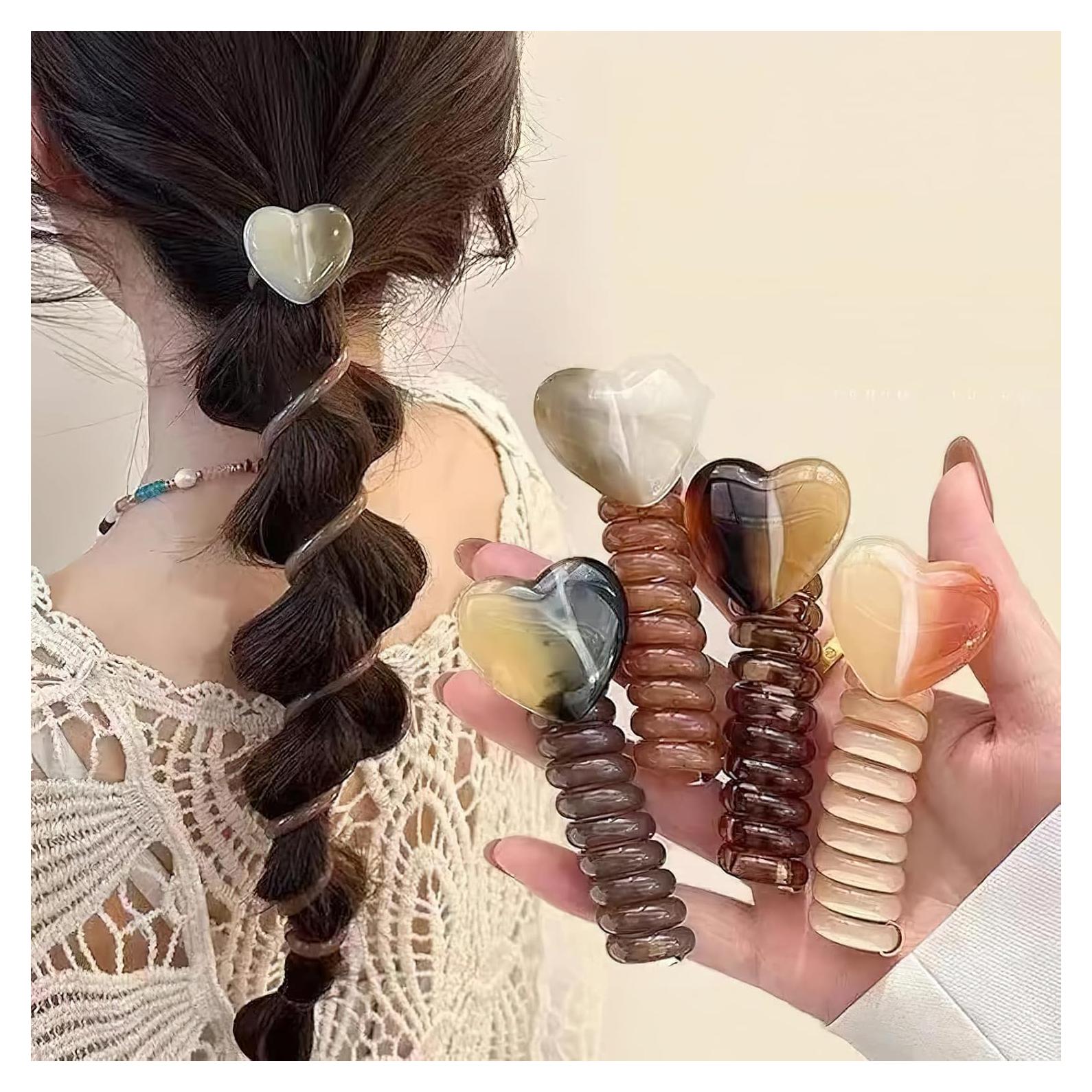 4 Piezas Scrunchies Espirales Corazón Coloridos para Cabello