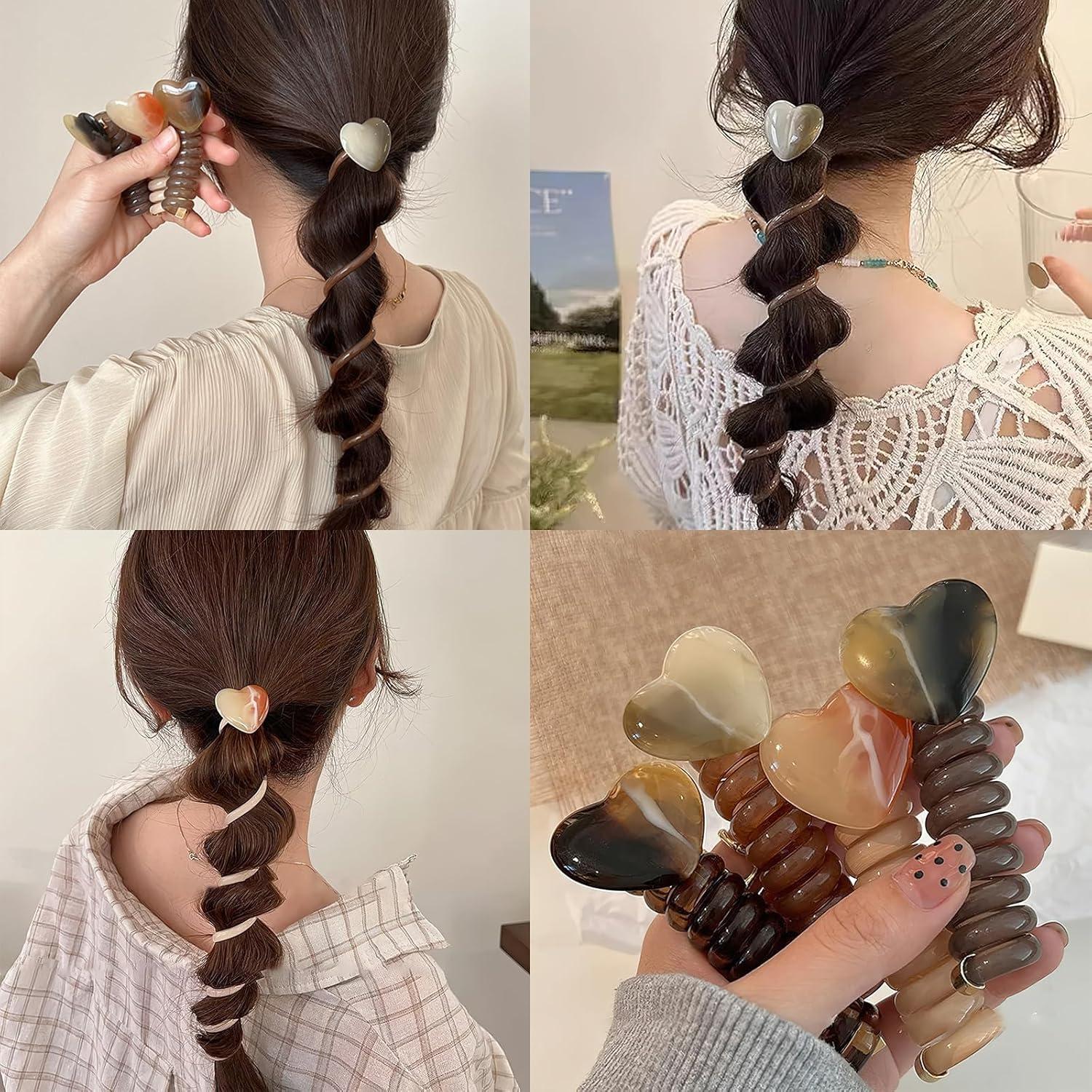 4 Piezas Scrunchies Espirales Corazón Coloridos para Cabello