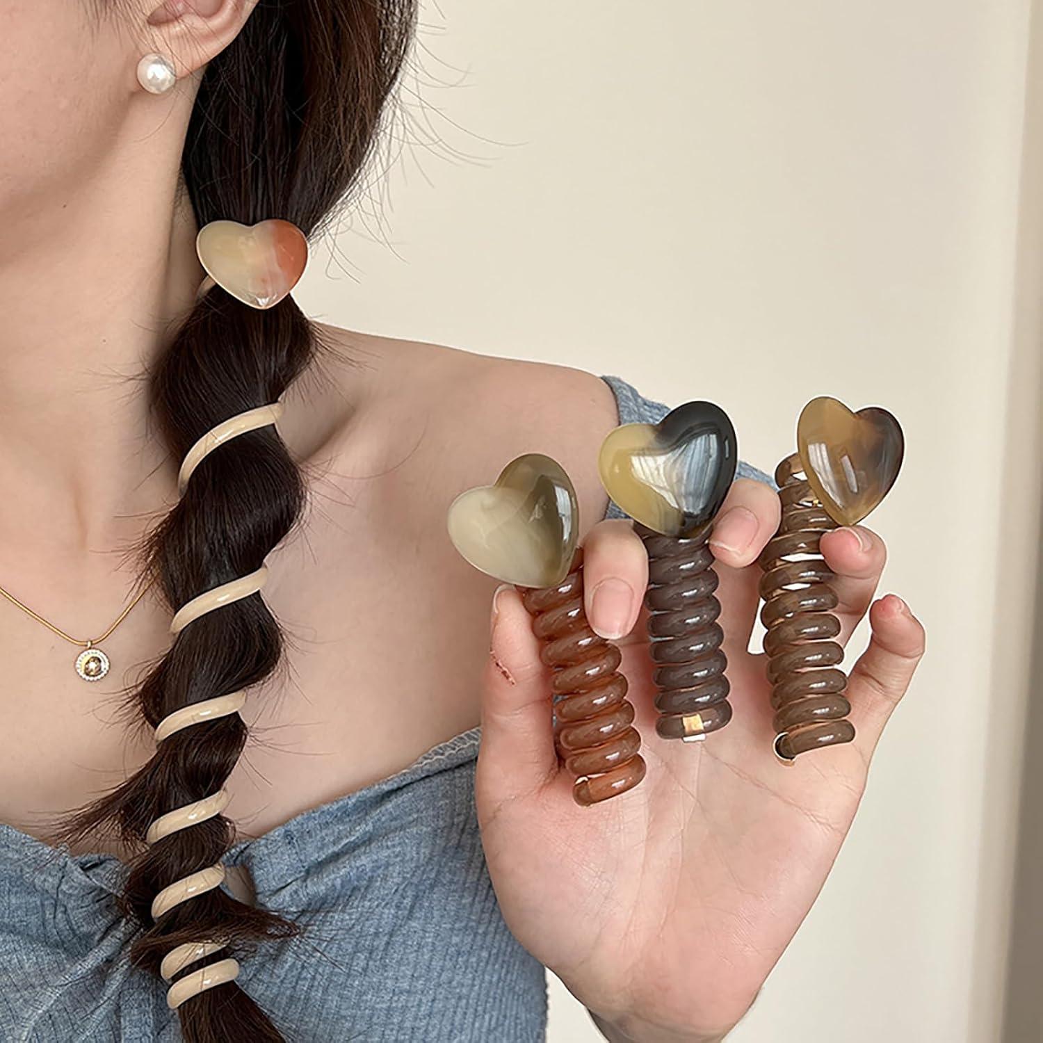 4 Piezas Scrunchies Espirales Corazón Coloridos para Cabello