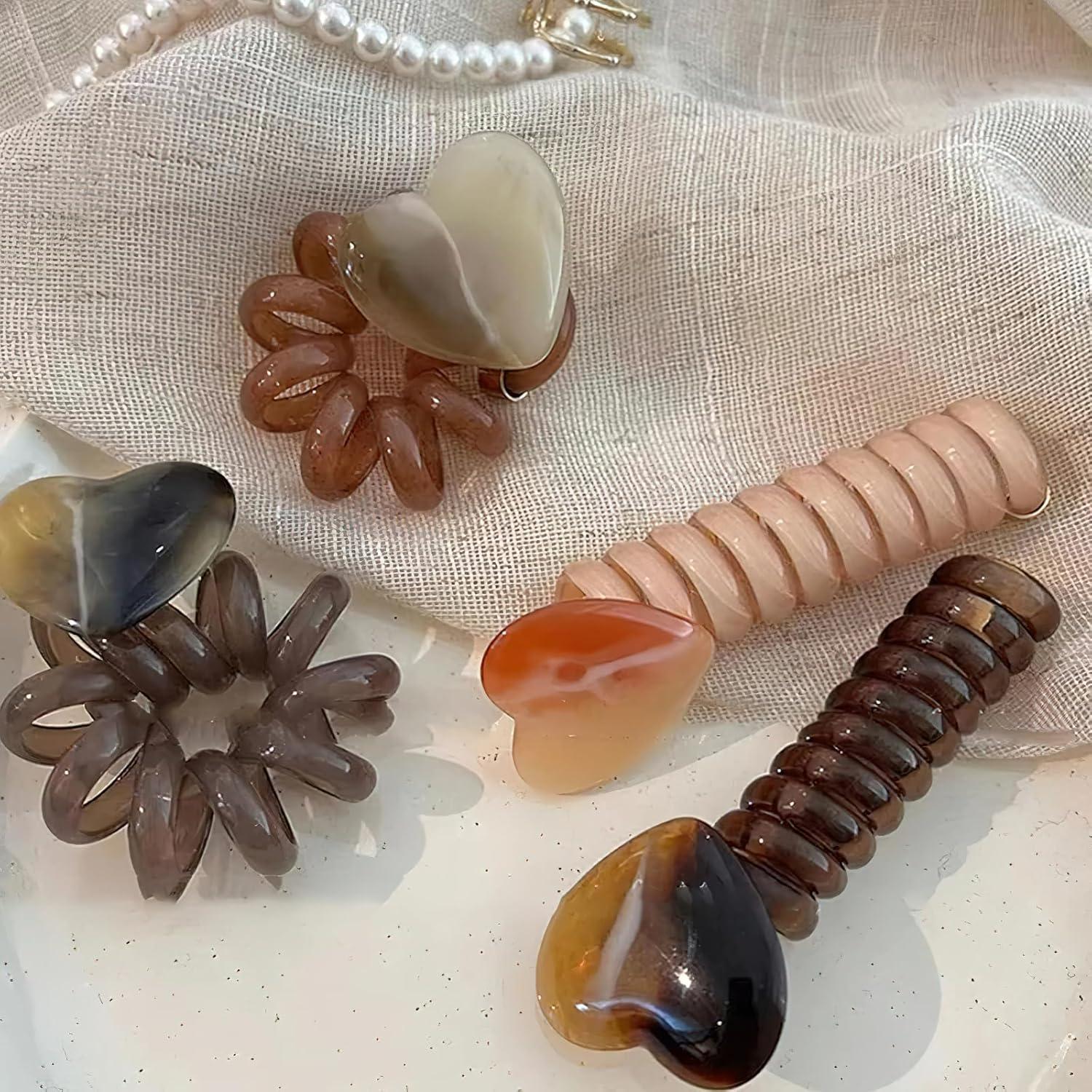 4 Piezas Scrunchies Espirales Corazón Coloridos para Cabello