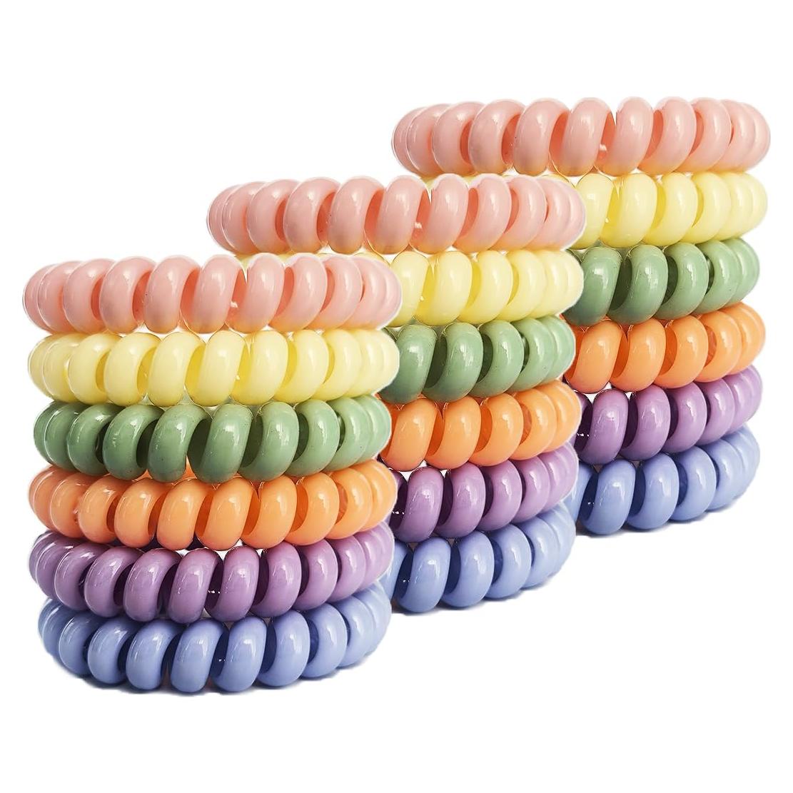 18 Tiras de Cabello Espirales Elásticas Leenchiry Color Macaron