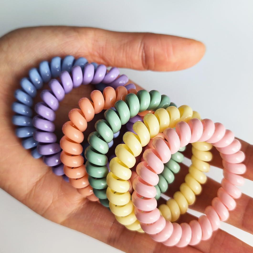 18 Tiras de Cabello Espirales Elásticas Leenchiry Color Macaron