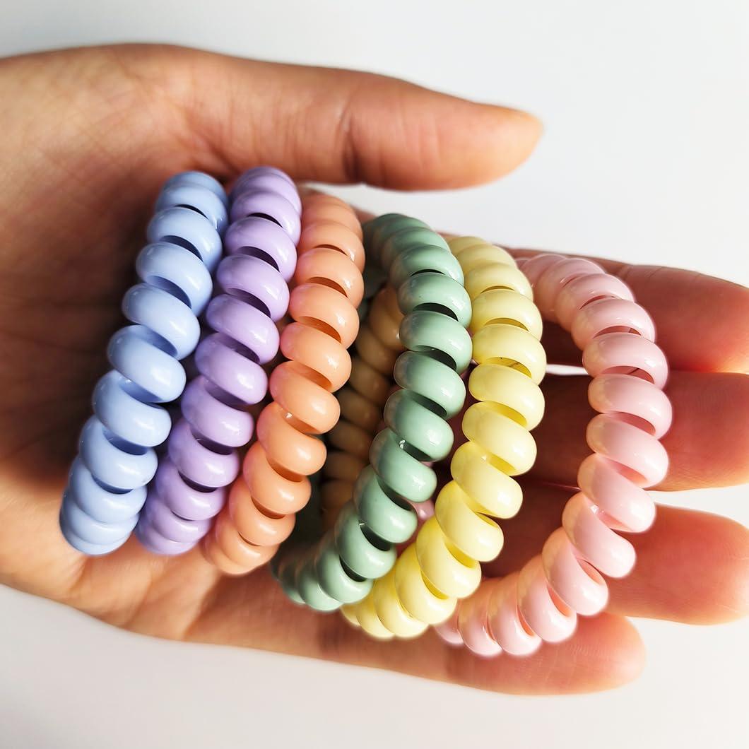 18 Tiras de Cabello Espirales Elásticas Leenchiry Color Macaron