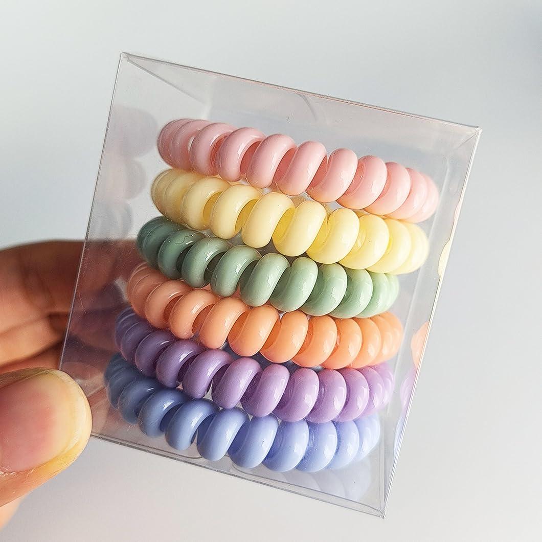 18 Tiras de Cabello Espirales Elásticas Leenchiry Color Macaron