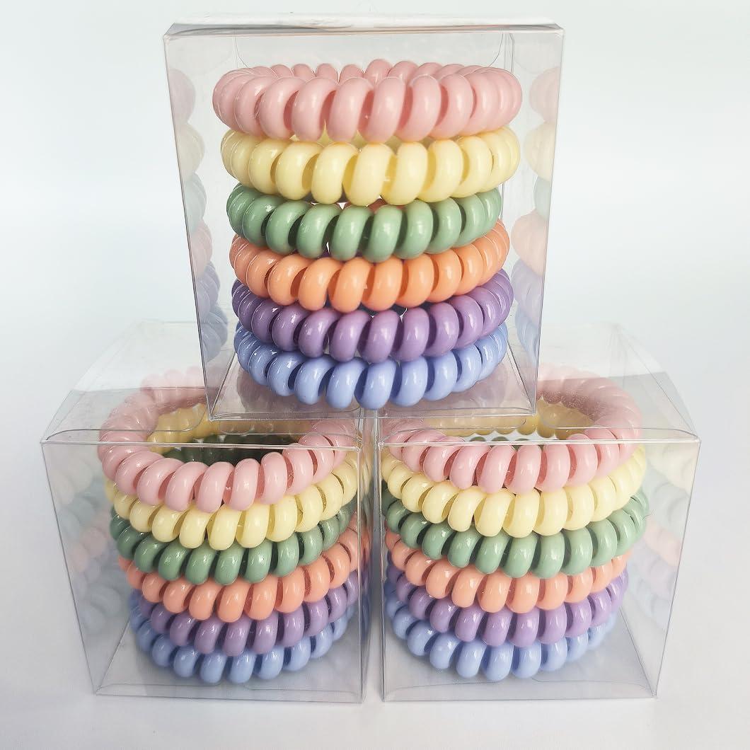 18 Tiras de Cabello Espirales Elásticas Leenchiry Color Macaron