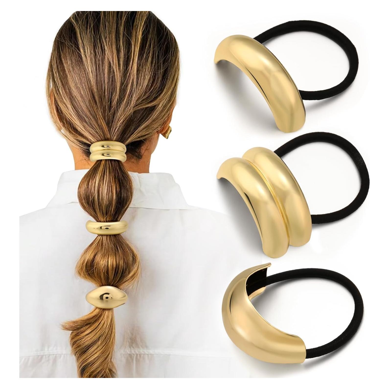 3 Lazos para el Cabello Dorados Yougeigy - Accesorios Elegantes
