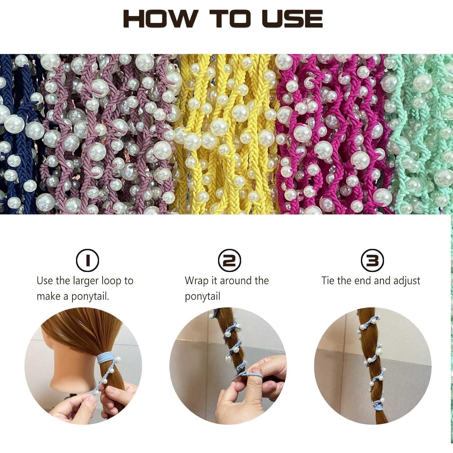 Lazos de Pelo de Perlas DAOSUN Azul 40 cm para Cabello Grueso