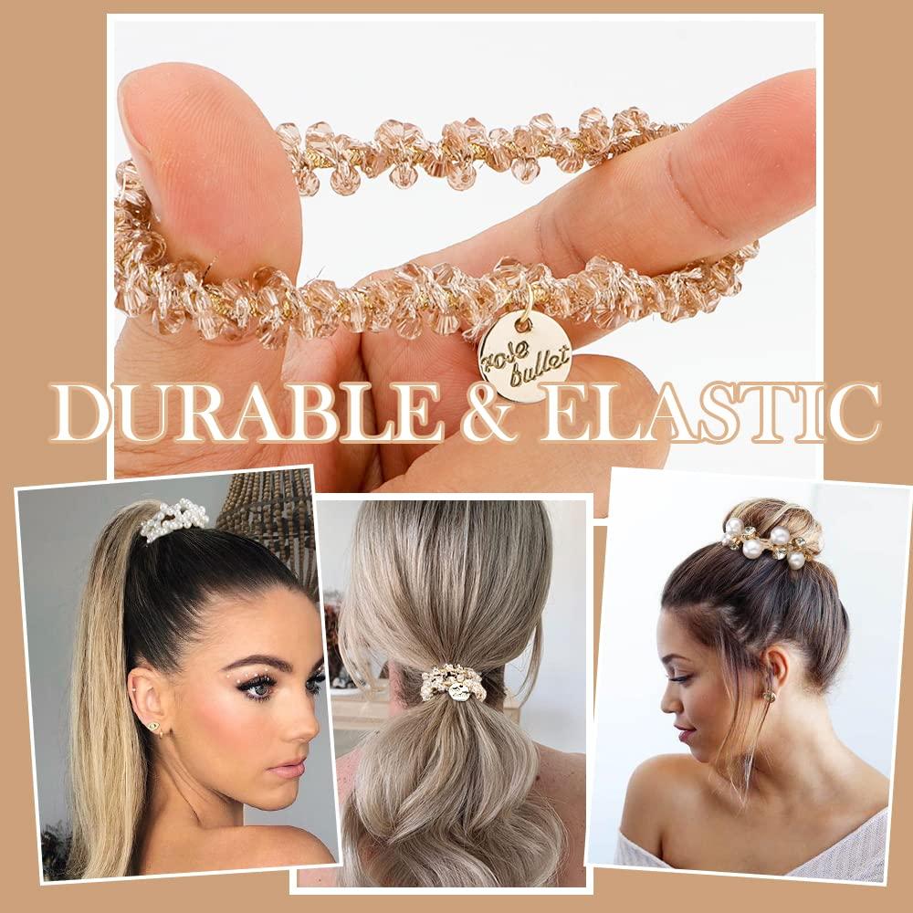 Gomas de Pelo Elásticas Ahoney 9 Pcs Perlas y Cristales