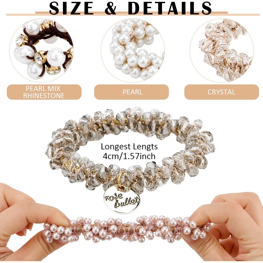 Gomas de Pelo Elásticas Ahoney 9 Pcs Perlas y Cristales