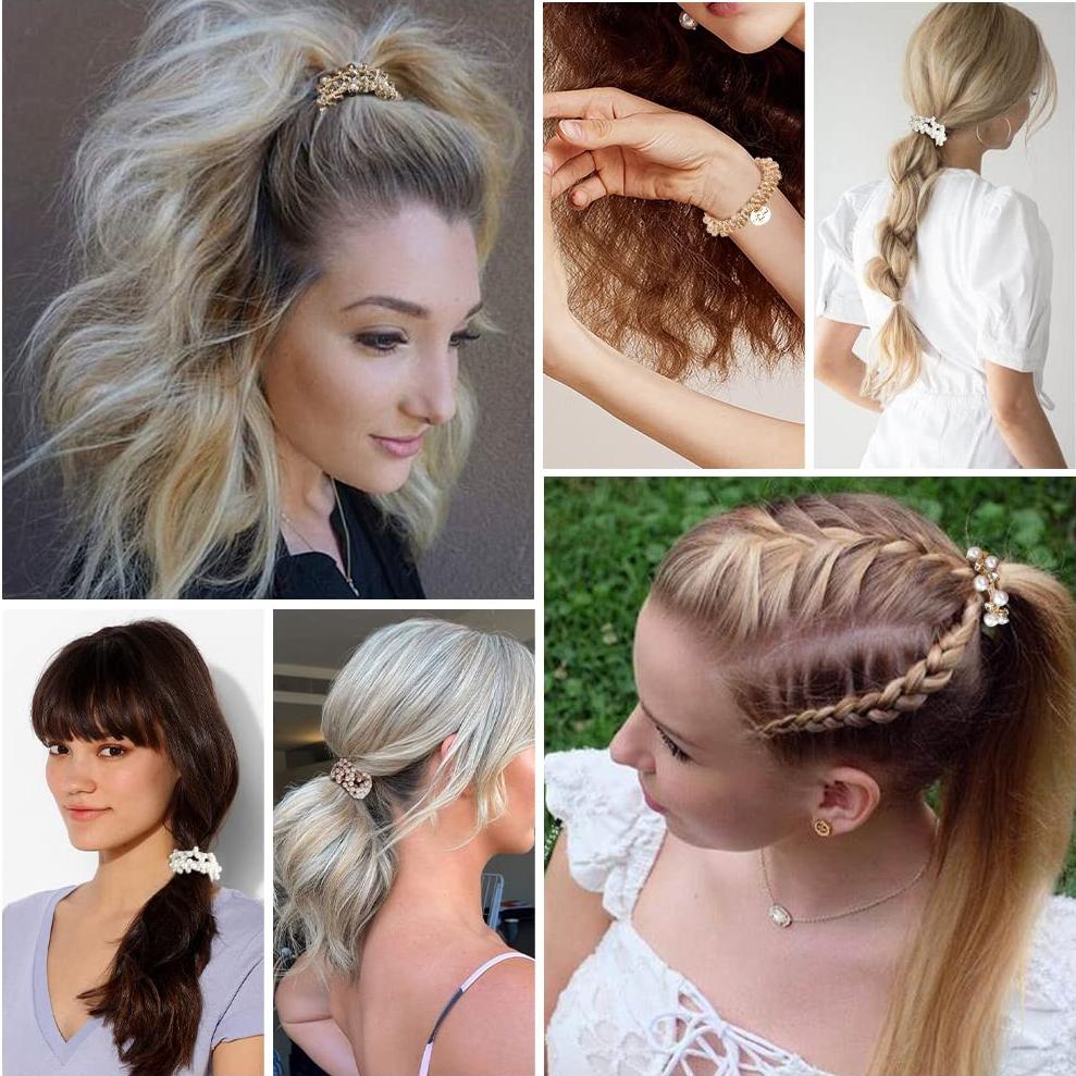 Gomas de Pelo Elásticas Ahoney 9 Pcs Perlas y Cristales