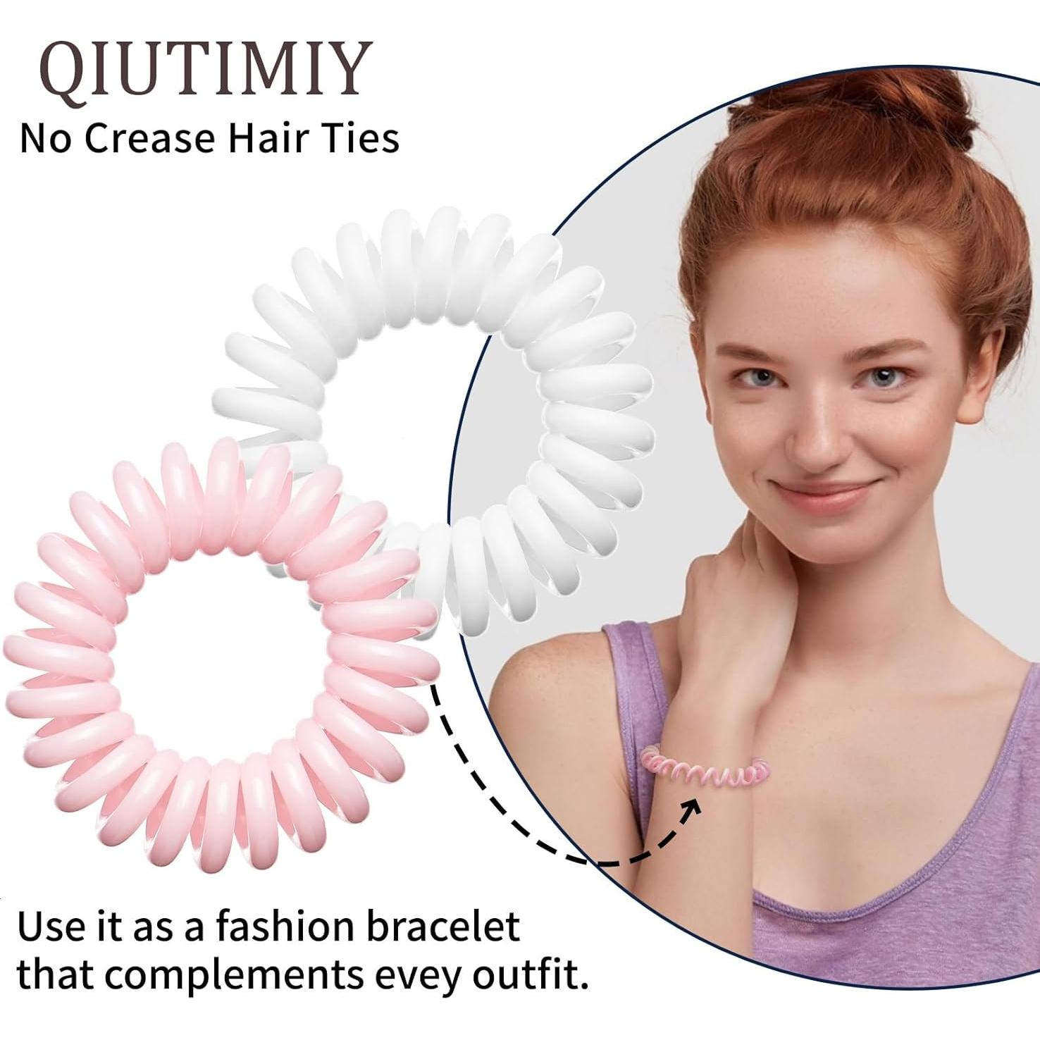 16 Piezas Espirales para el Cabello QIUTIMIY - Coils Elásticos Rosa y Transparente