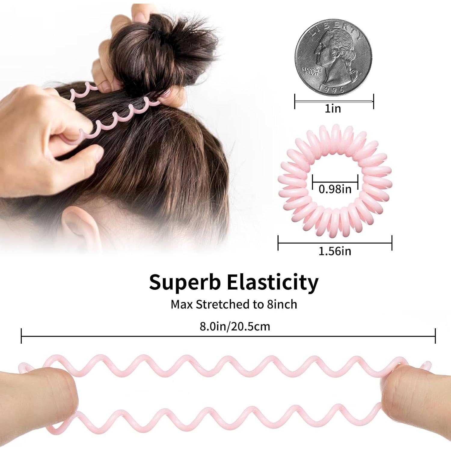 16 Piezas Espirales para el Cabello QIUTIMIY - Coils Elásticos Rosa y Transparente