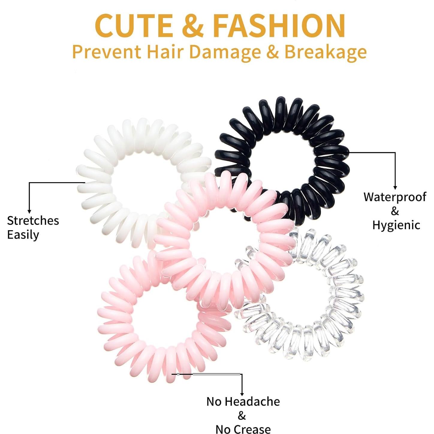 16 Piezas Espirales para el Cabello QIUTIMIY - Coils Elásticos Rosa y Transparente