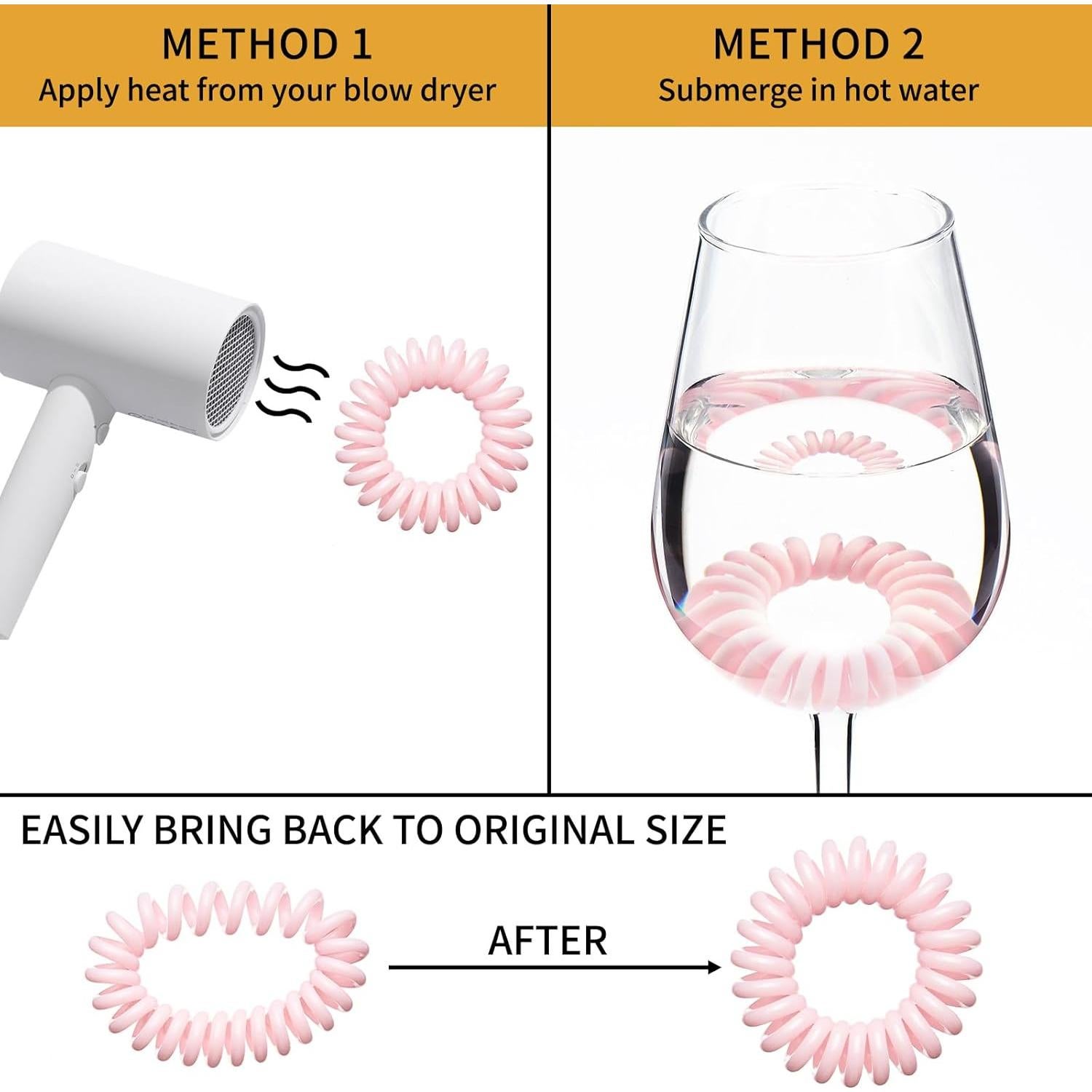 16 Piezas Espirales para el Cabello QIUTIMIY - Coils Elásticos Rosa y Transparente