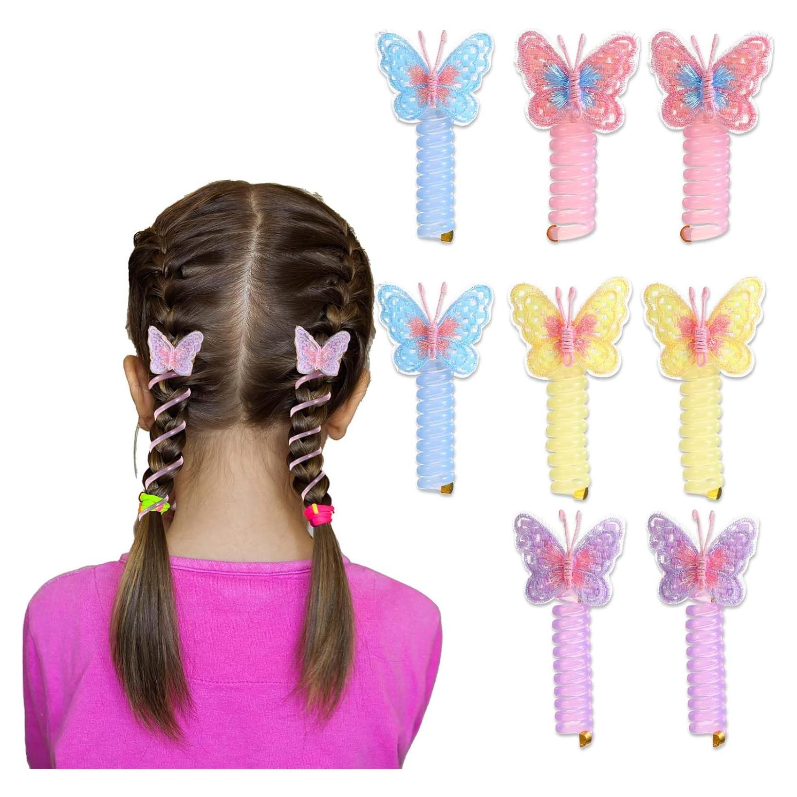 8 Cabos de Pelo en Espiral Tyqour con Diseños de Mariposas