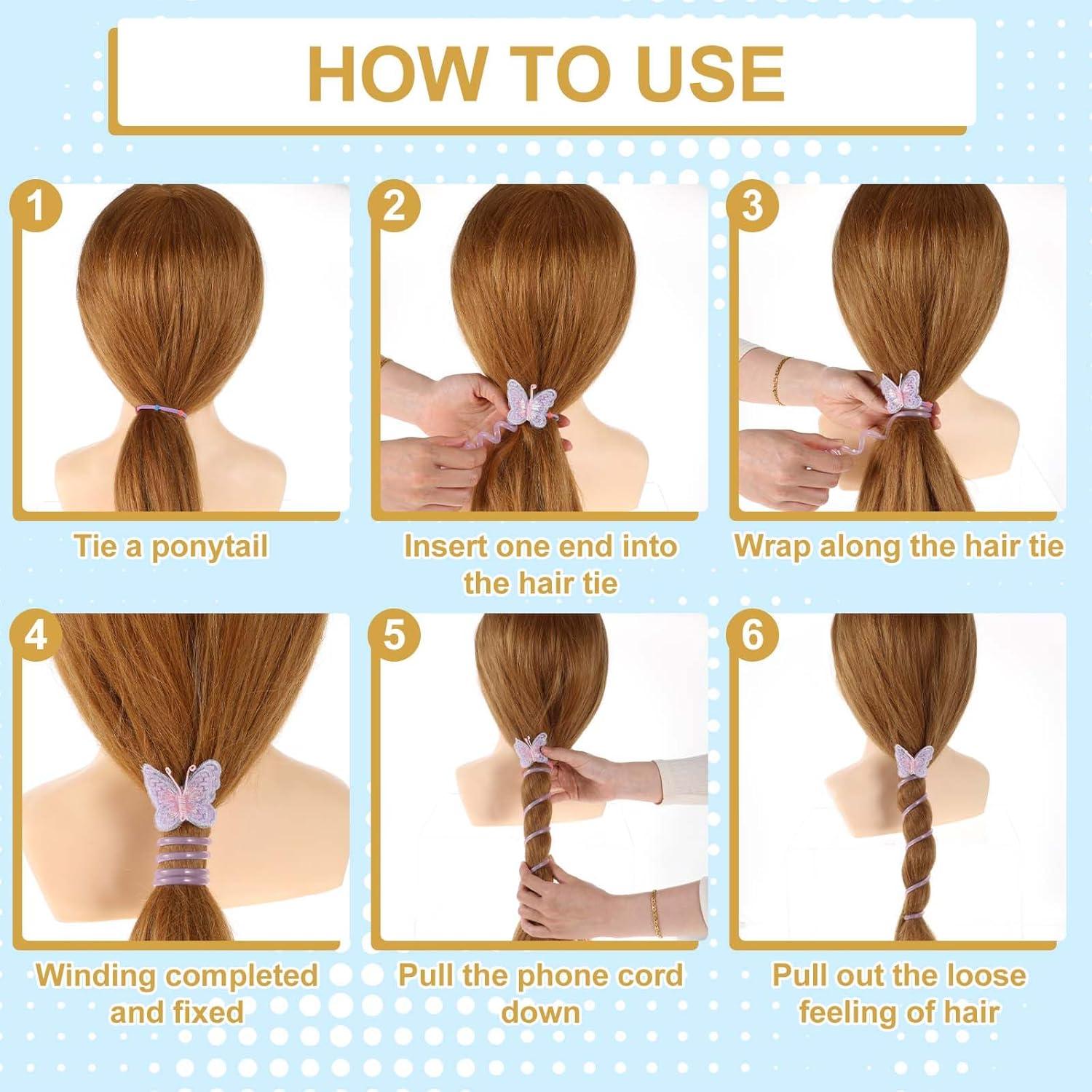 8 Cabos de Pelo en Espiral Tyqour con Diseños de Mariposas