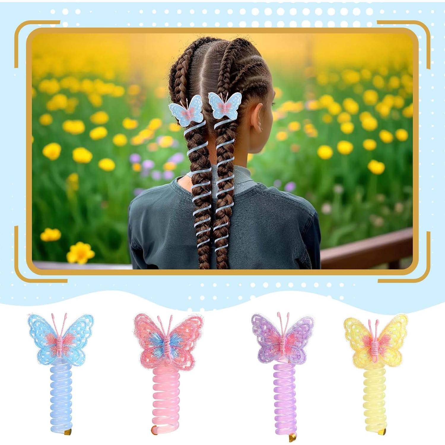 8 Cabos de Pelo en Espiral Tyqour con Diseños de Mariposas