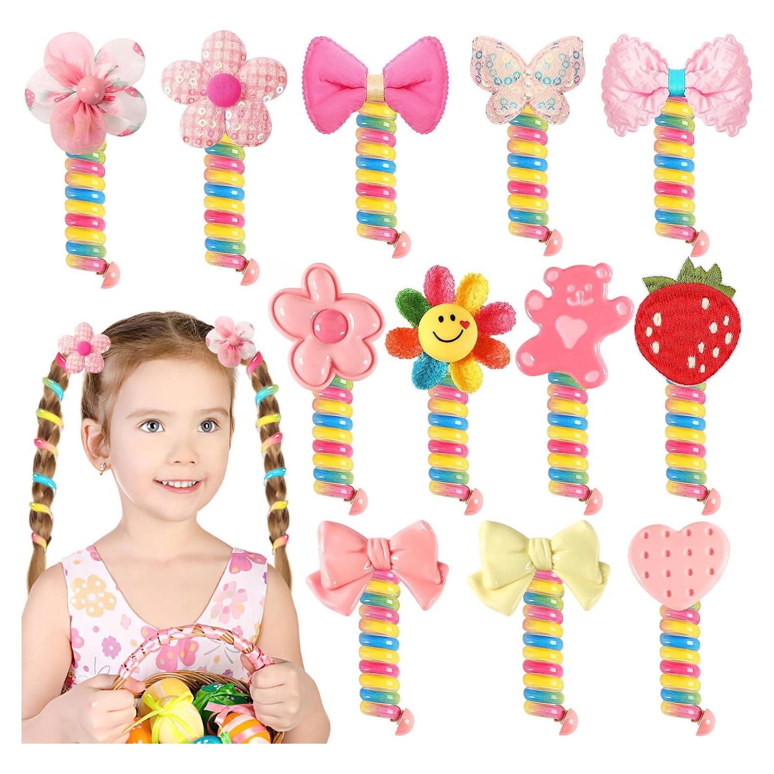 JUNEBRUSHS 12 Tiras de Cabello Espirales Arcoíris para Niñas