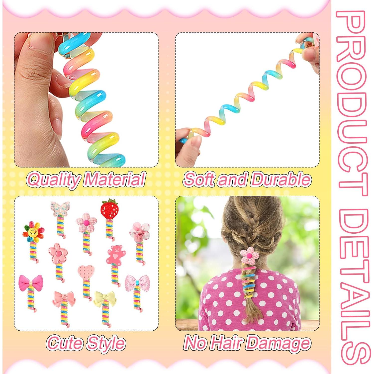 JUNEBRUSHS 12 Tiras de Cabello Espirales Arcoíris para Niñas
