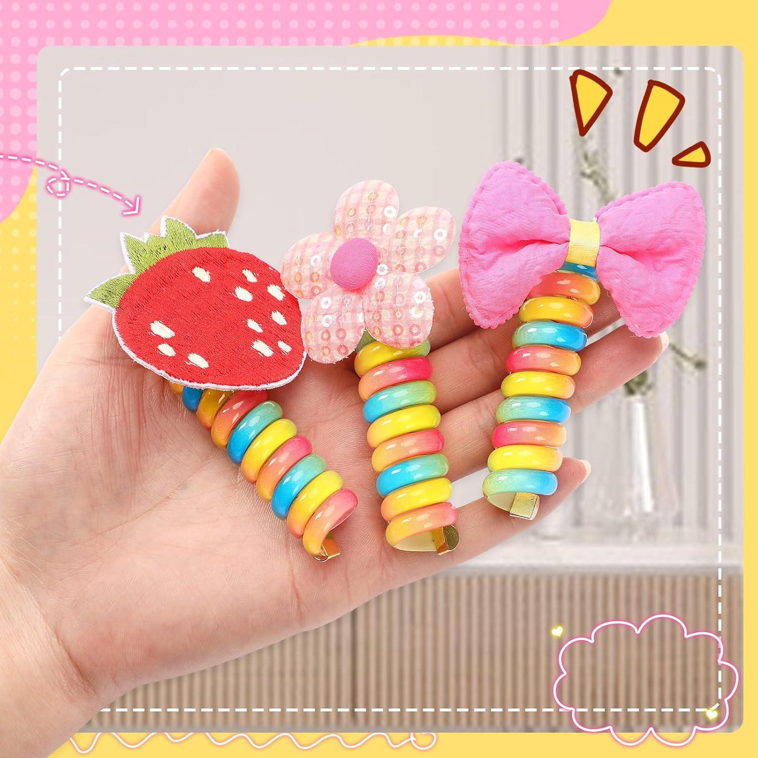 JUNEBRUSHS 12 Tiras de Cabello Espirales Arcoíris para Niñas