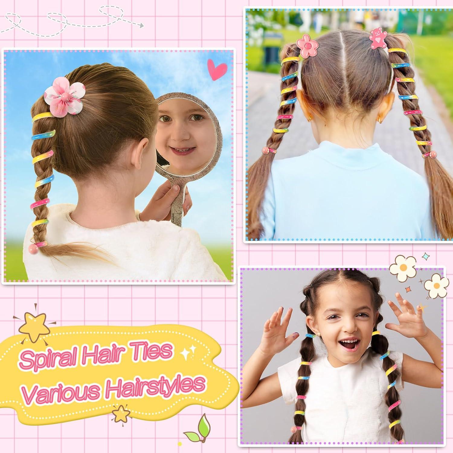 JUNEBRUSHS 12 Tiras de Cabello Espirales Arcoíris para Niñas