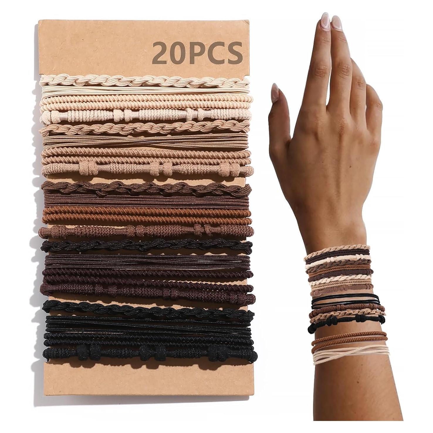 20 Lazos para el Cabello Boho SYGY - 6 cm, Sin Daño, Marrón